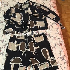 Zara Black and Tan Geometric Loungewear Set